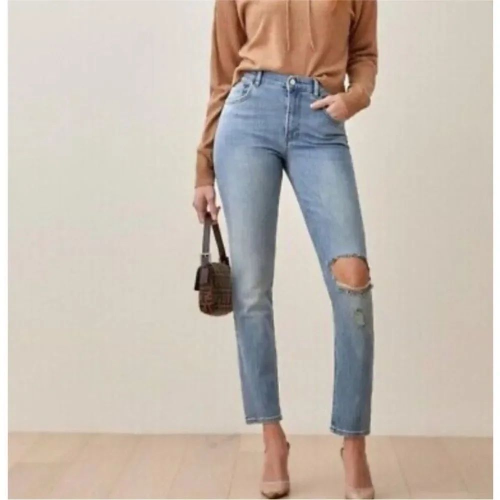 Reformation Harper high rise skinny jeans cyprus destroyed